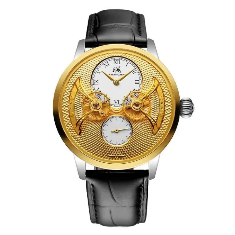 Фото Часы Shanghai Tourbillon с двойным балансиром, механические, с ручным заводом, сапфировое стекло, из нержавеющей стали, водонепроницаемые. №2