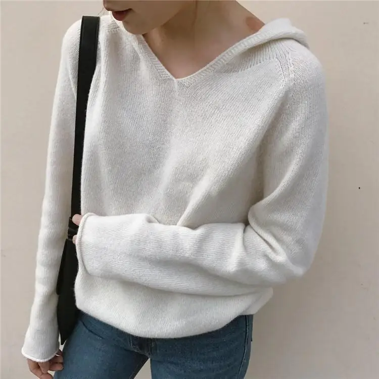 

Women's Cotton Knitted Hoodie Pullover Cashmere Casual Pullover Match Everything Autumn Winter