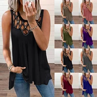 2022 new sexy hollow hot drill sleeveless vest solid color t shirt womens fashion casual all match summer top female lady