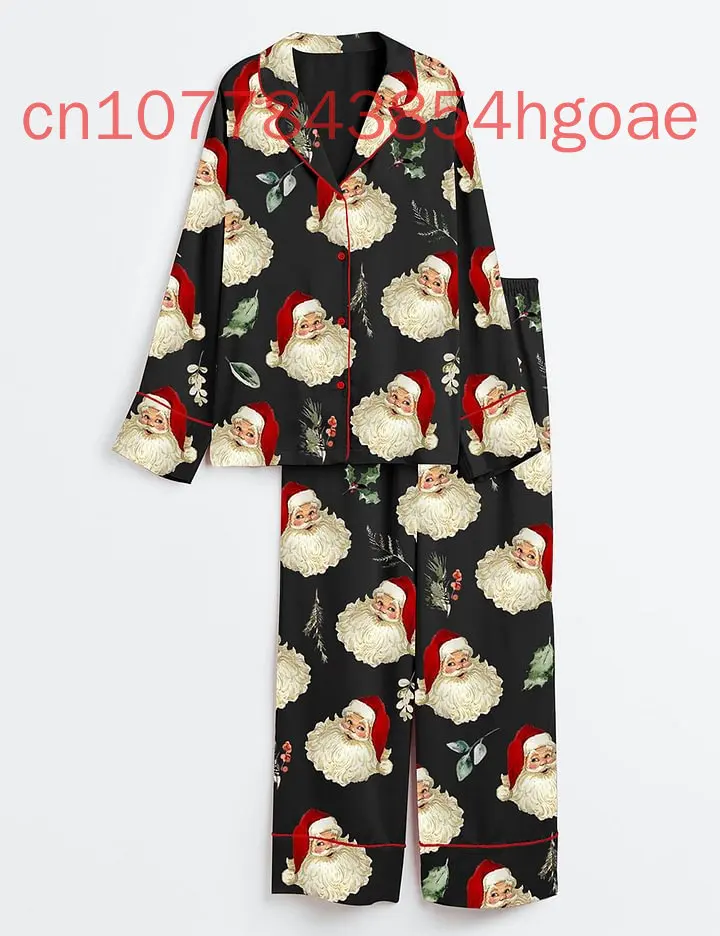 Новинка 2025 рождественский атласный пижамный комплект в стиле ретро повседневный