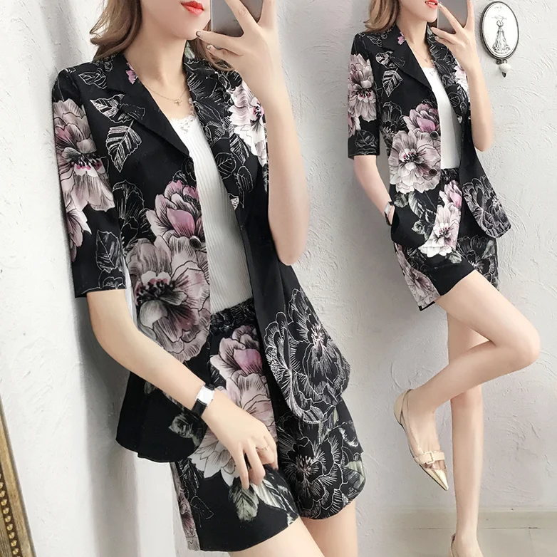 

Fashion 2 Piece Women Short Set with Blazer Summer 2023 Thin Short-sleeved Blazers + Shorts Casual Office Ladies Suits A29