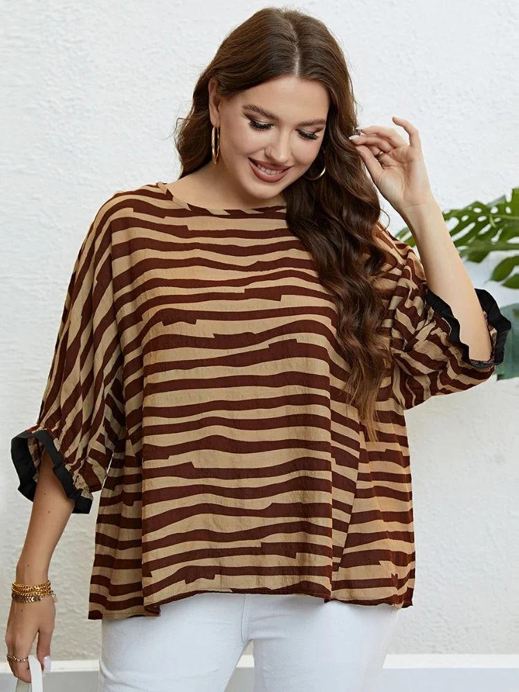 Summer Zebra Pattern 3/4 Sleeves Elegant Large Top blusas plus size mujer  peplum top  roupas femininas