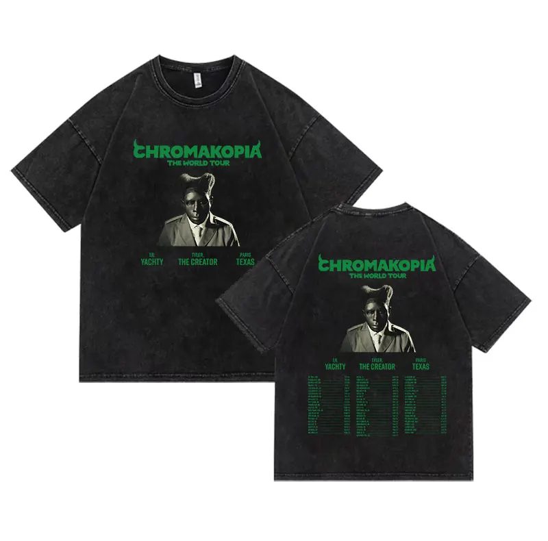 Vintage Washed Tyler The Creator Chromakopia Tour 2025 T Shirts Unisex Hip Hop Gothic Short Sleeve T-shirt Y2k Men's Streetwear