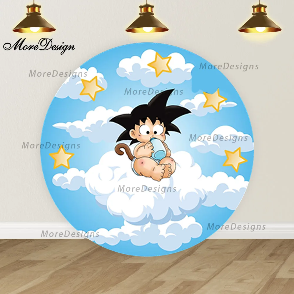 Фото Dragon Ball Baby Goku круглые чехлы детский душ фото фон для мальчиков декор на день рождения мультфильм виниловый полиэстер фото фон №2