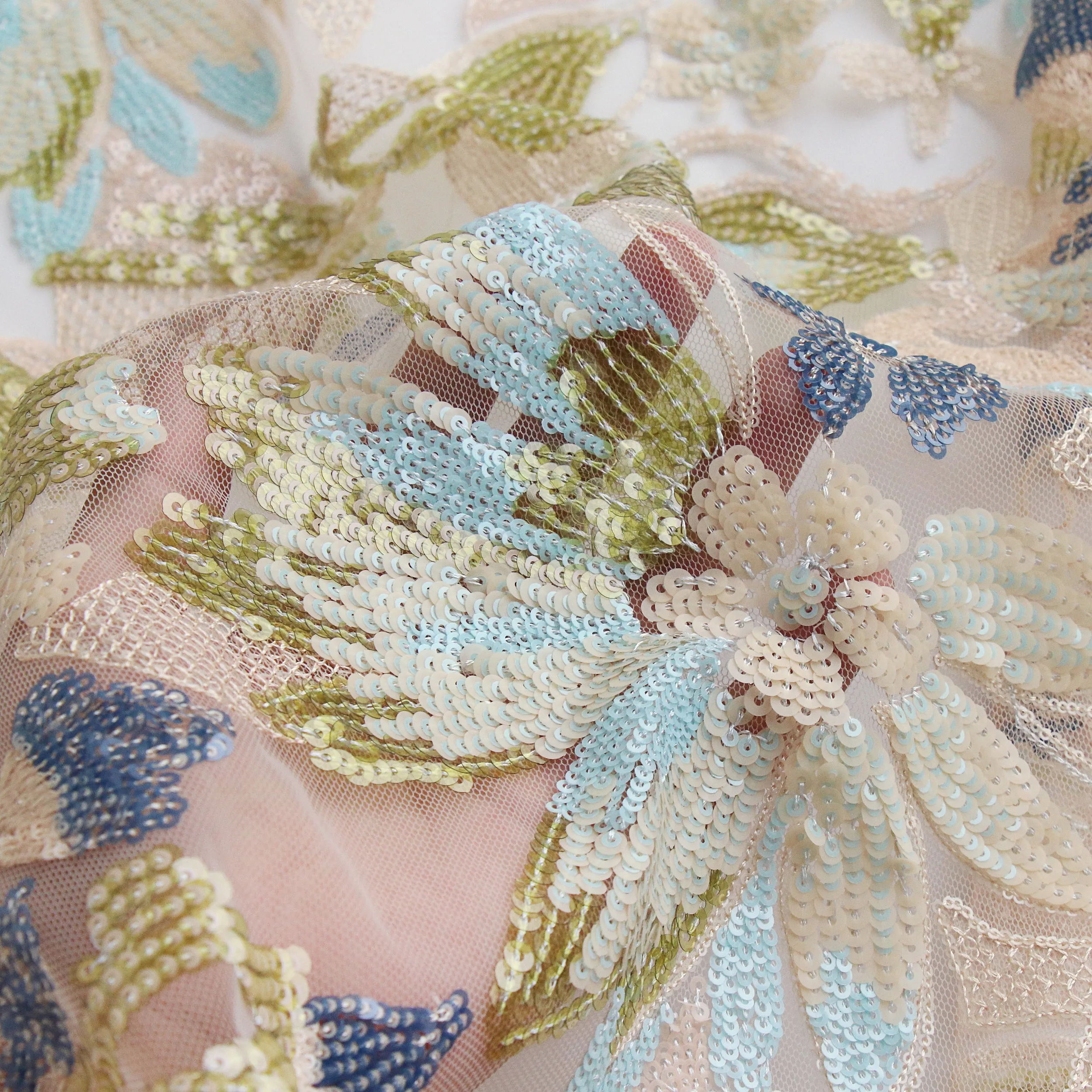 

Тяжелая промышленная цветная блестящая вышивка сетчатая кружевная ткань Чонсам платье юбка дизайнерская ткань на заказ