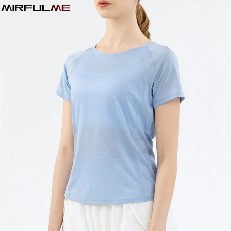 

Women Thin Slim Yoga Shirts Short Sleeve Sport T-Shirts Breathable Running Shirt Quick Dry Gym Workout Fitness Top Blouse Female