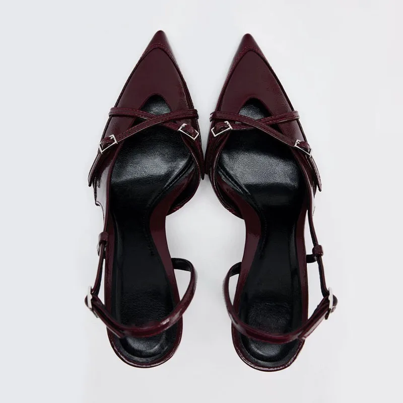 TRAF темно-красные туфли на шпильке с пряжкой и украшением женские сандалии