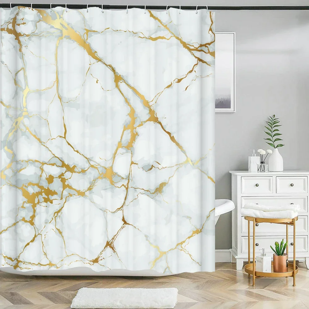 

Colorful Abstract Marble Geometric Pattern Fabric Shower Curtain Bathroom Curtains Decor Waterproof Bath Screen With 12 Hooks