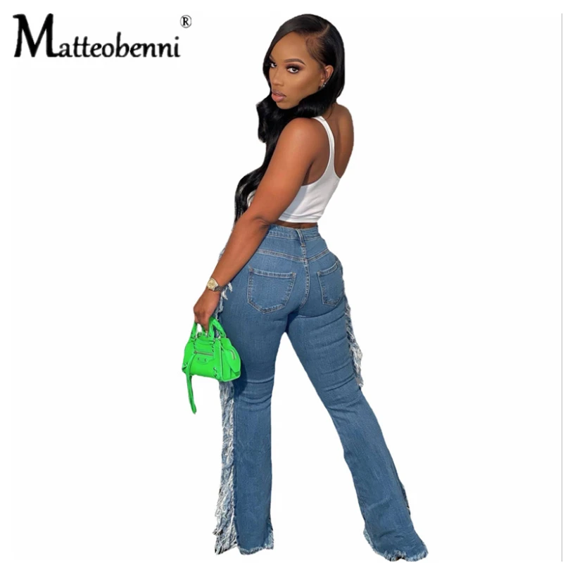 Summer 2022 Sexy Women's Cross Bandage Denim Trousers Hollow Eyelet Threading Streetwear Long Denim Trousers Women's