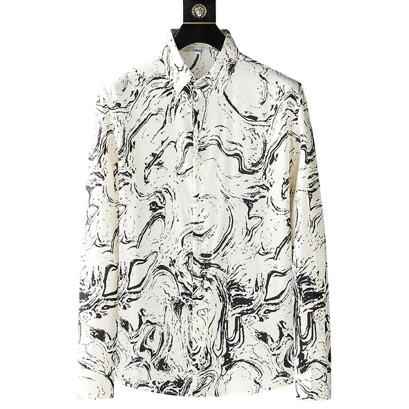 Art Print Men's Shirts 2022 Long Sleeve Loose Casual Shirt Fashion Lapel Tops Social Party Streetwear Party Tuxedo Men Clothing