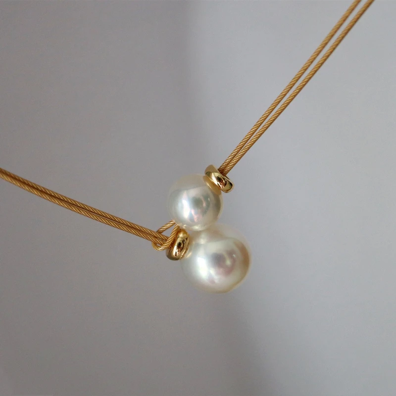 

Brass With 18K Double Real Natural Pearl Beads Necklaces Women Jewelry Punk Hiphop Designer Runway Rare Boho Top Japan Korean