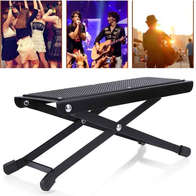 

Guitar Footstool Pedal Metal Footboard Height Adjustable Anti-Slip Pad Instrument Play Foot Rest Stand Foldable Guitar Footrest