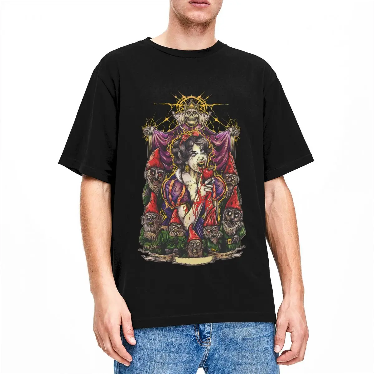 

Men Women Seven Dwarfs Dark Fairy Tale Shirt Accessories Goth Gothic Skull 100% Cotton Clothes Vintage Round Collar Tee Shirt