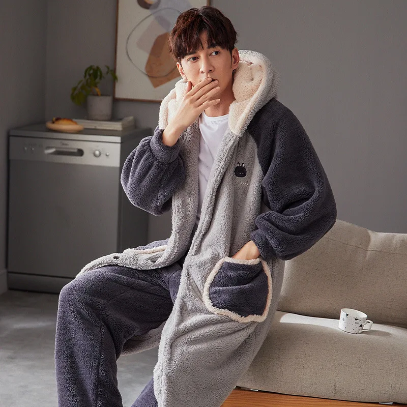 Men's And Women's Flannel Warm Pajamas Coral Fleece Sleepwear Thickened Loungewear Autumn And Winter Pajamas Sets Home Wear