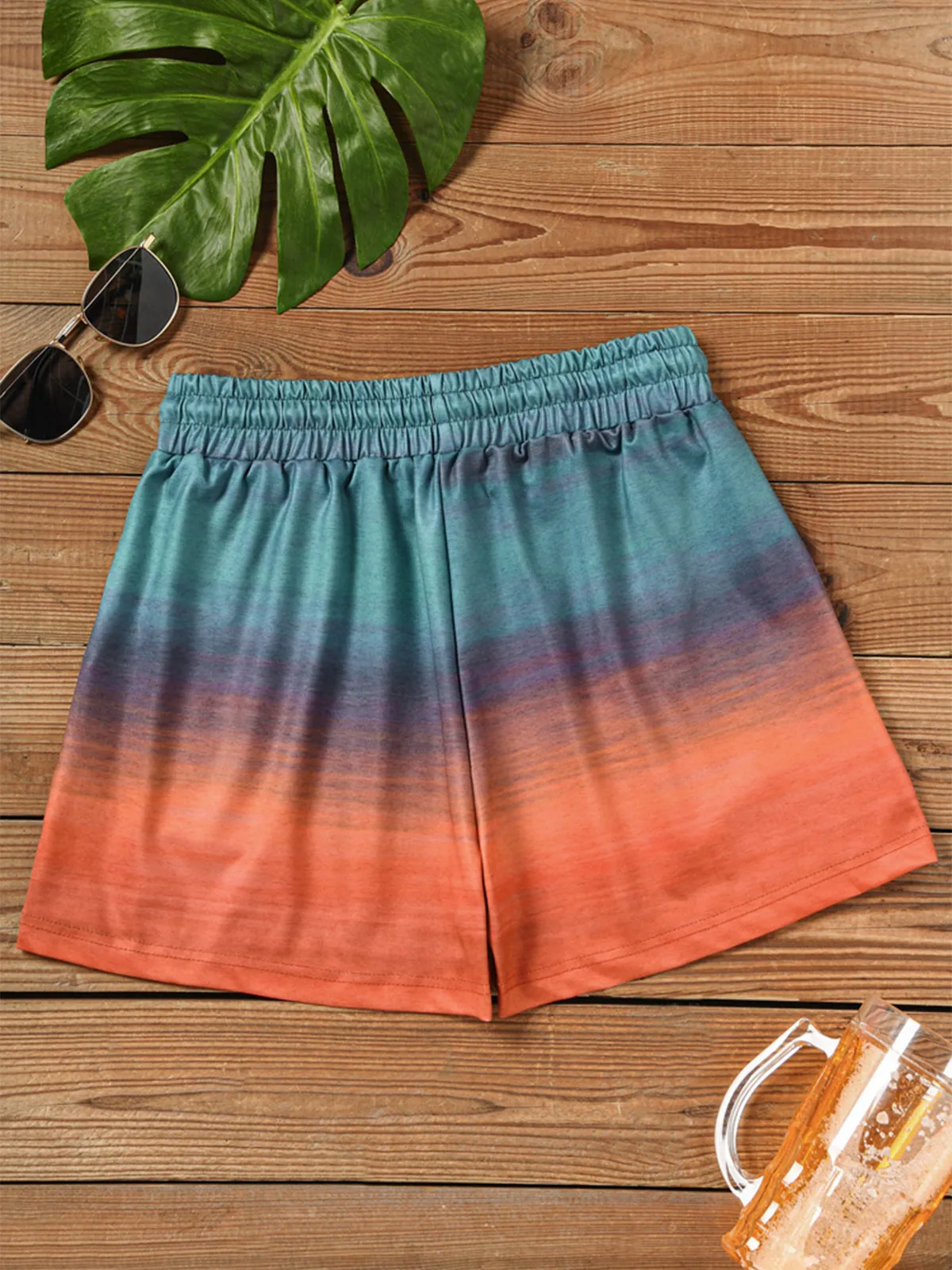 Gradient Shorts Gym Running Workout Tight Sports Shorts Women High Waist Elastic Butt Lifting Fitness Pants Beach Vacation Short