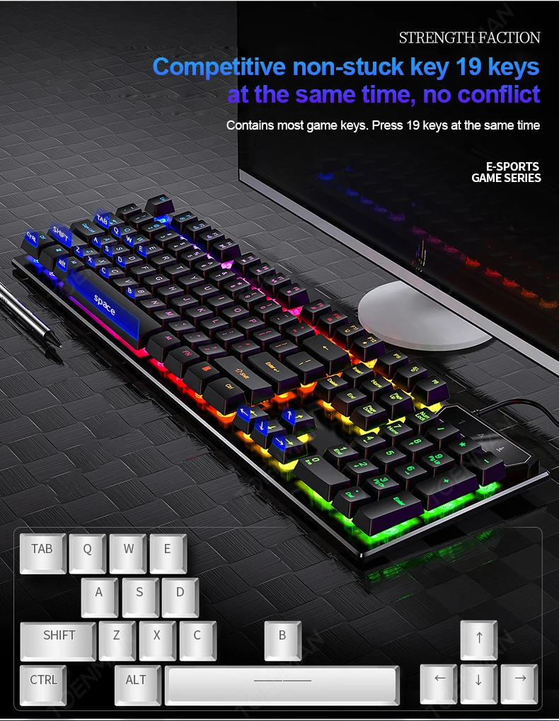 Проводная игровая клавиатура для ПК 104 клавиш немеханическая RGB