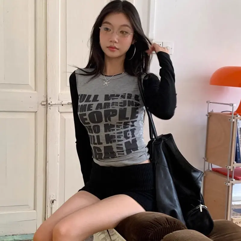 Tonngirls топы с готическим принтом и графическим женские лоскутные обтягивающие