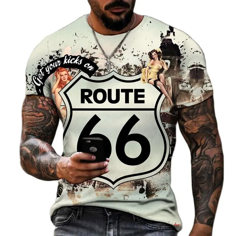 

Fashion 66 Route T Shirt For Men 3D Letter Digital Print Travel 66 Route Ride Short Sleeve Oversized Tops Tee Shirt Man Clothing