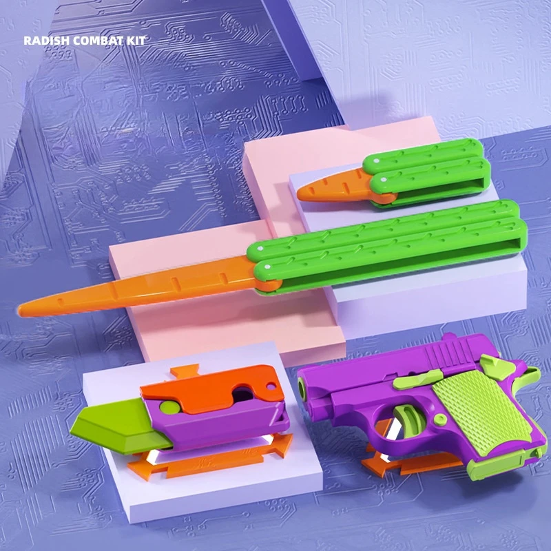 

3D Print Mini 1911 Gravity Knife Jump Small Radish Carrot Knife Toys Decompression Mini Model Kids Toy Gun