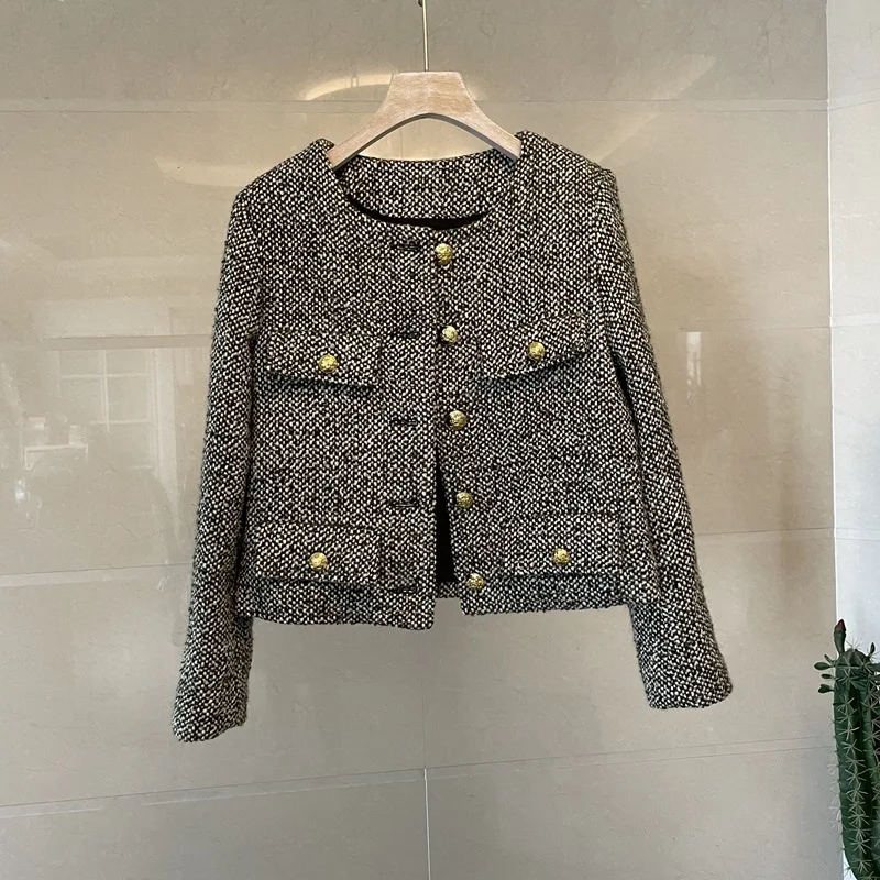 Tailor Store customize plus size grey tweed short jacket  crop jacket  women winter jacket casual wear