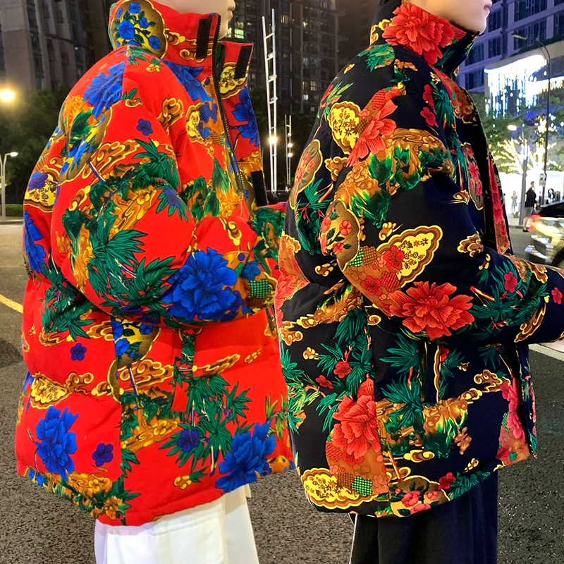 Northeast Big Flower Cotton-Padded Coat Men's Winter National Fashion Ethnic Style Stand-up Collar Cotton-Padded Coat