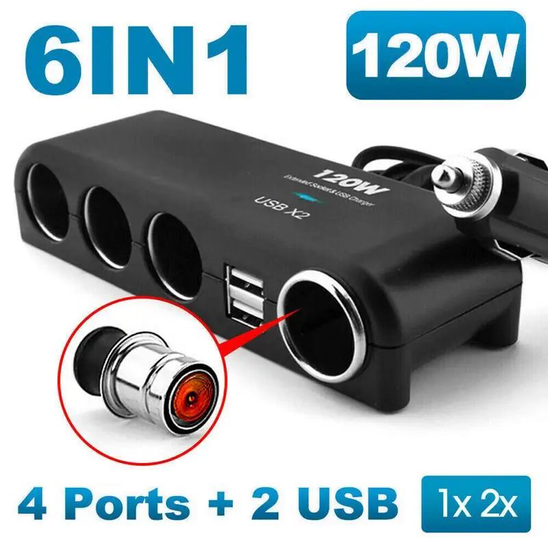 

Car Cigarette Lighter |For Four Car Power Supply Dual USB Car Charger Cigarette Lighter Power Distributor Adapter