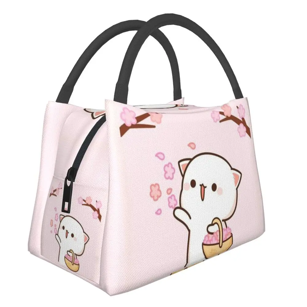 

Kawaii Mochi Cat Peach And Goma Thermal Insulated Lunch Bag Women Portable Lunch Container Outdoor Picnic Storage Meal Food Box