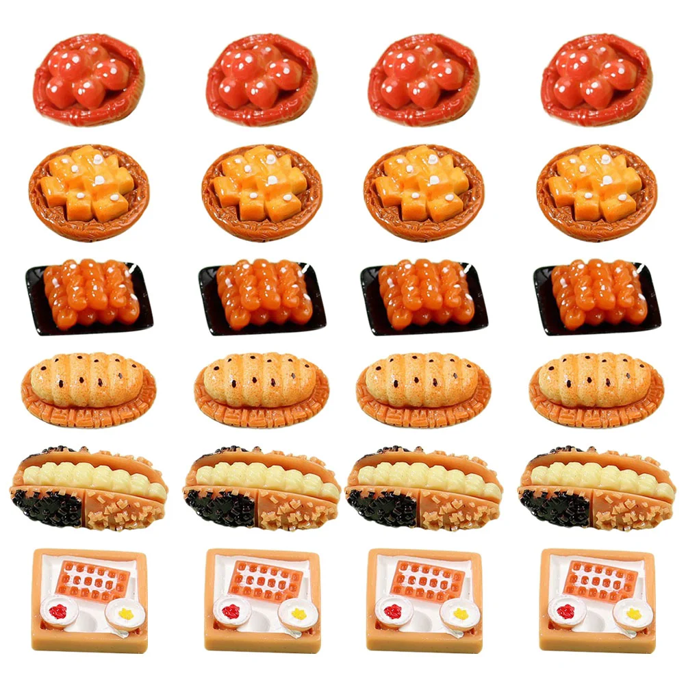 

24 Pcs Simulation Cake Miniature Decor Dolls Food Model Play Phone Case Breads Kit