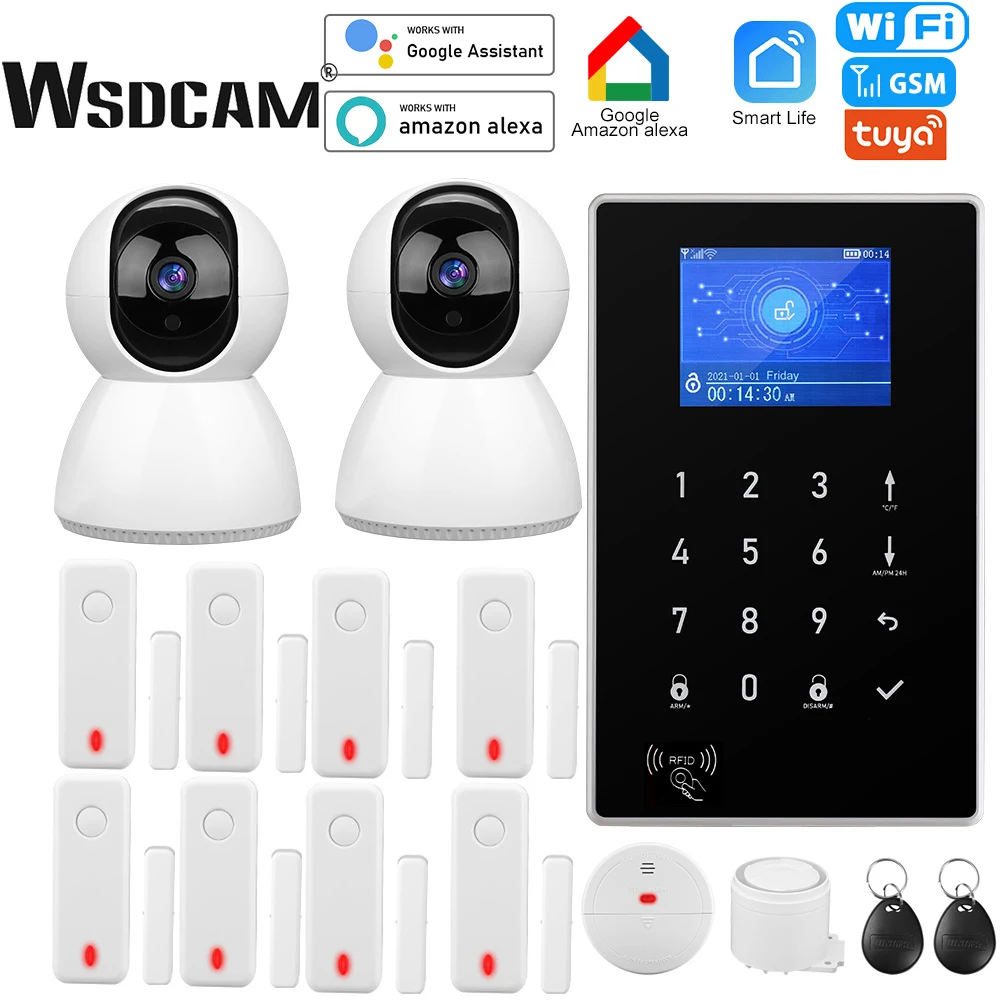 WSDCAM Tuya WIFI GSM Home Alarm System Wireless Security Alarm Kit with Tuya IP Camera Support Alexa & Google Assistant