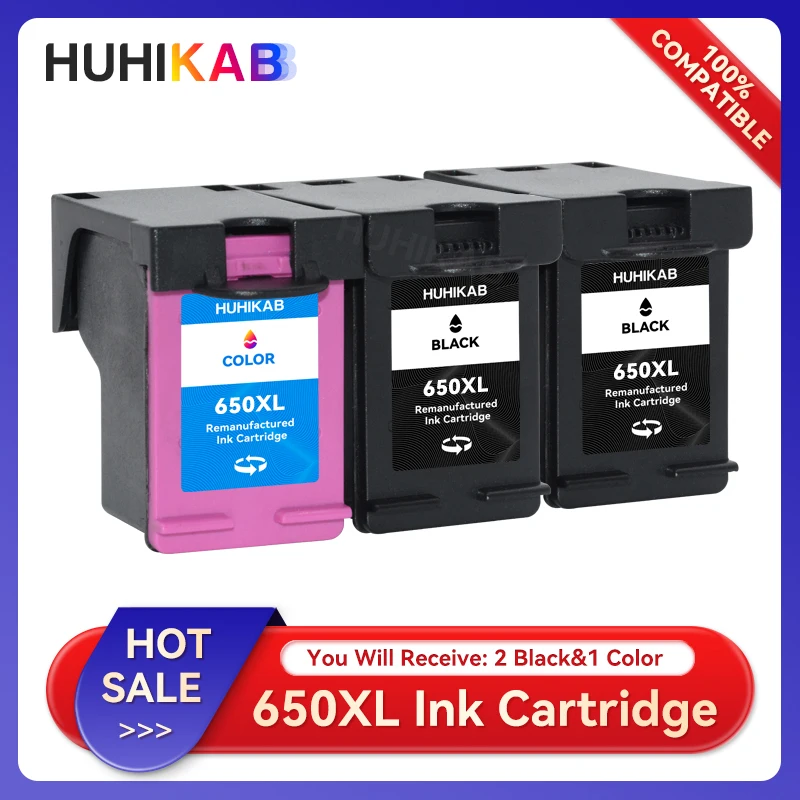

HUHIKAB Remanufactured Ink Cartridge 650XL Compatible for HP650 for HP650 XL Deskjet 1015 1515 2515 2545 2645 3515 4645 Printer