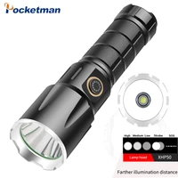 2022 xhp50 led flashlight 5 modes by 1865026650 aluminum alloy portable torch type c rechargeable outdoor camping work lanterna