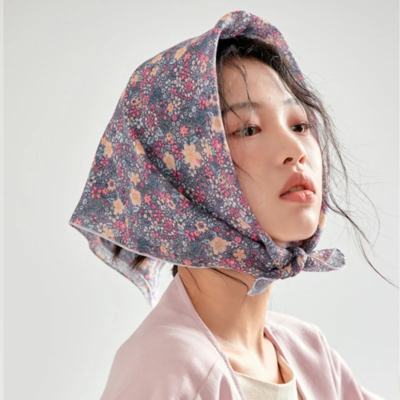 

58cm Cotton Bandanas Square Scarf Women Girls Hairscarf Summer Luxury Brand Fashion Office Small Hair Hijabs Foulard Scarves