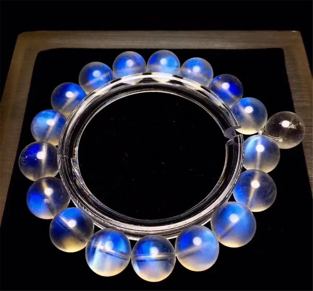 

11mm Natural Blue Light Moonstone Bracelet For Women Lady Men Love Reiki Gift Beauty Crystal Stone Beads Strands Jewelry AAAAA
