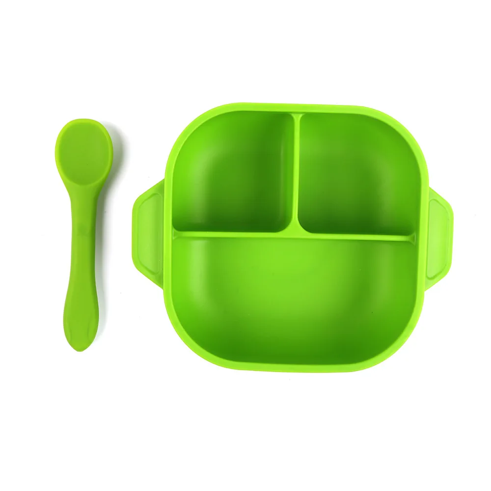 

Baby Eating Silicone Bowl Food Grade Children Feeding Tableware with Cover Baby Suction Cup Silicone Compartment Bowl