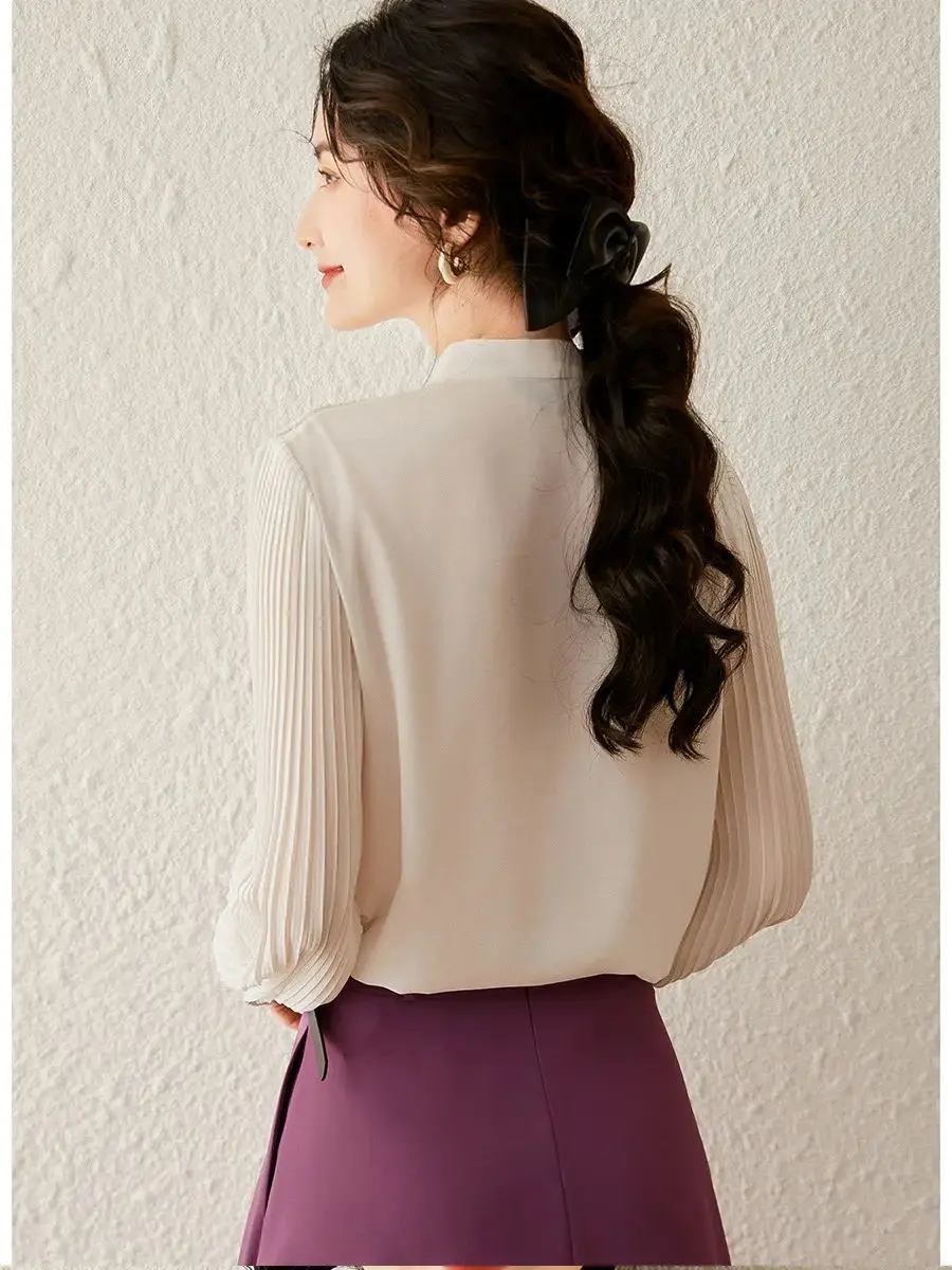 Женская рубашка LOUIS YAO осень 2023 элегантная плиссированная шифоновая кружевная с