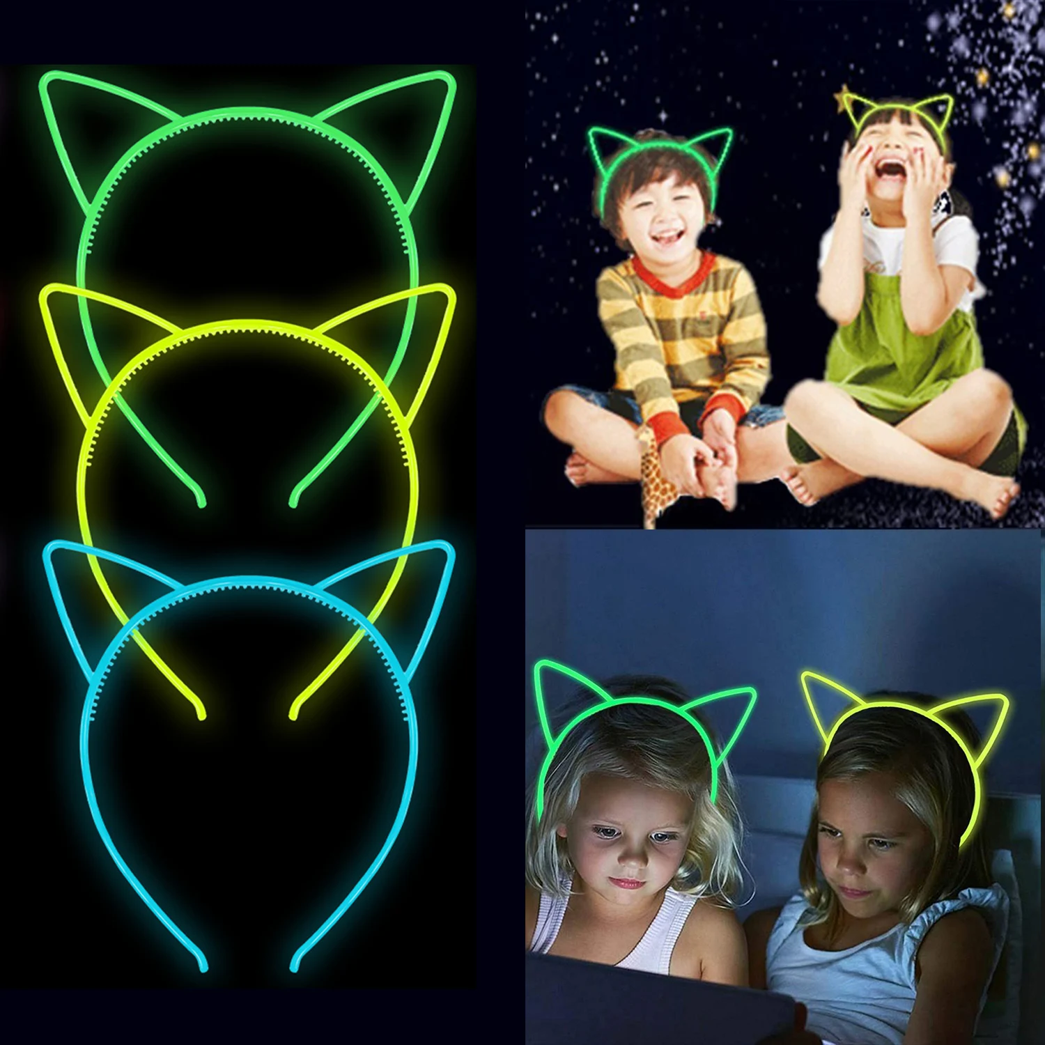 

1Pcs Luminous Cat Ear Headband Fluorescent Hair band Glow in the Dark Hairband For Kids Girls Birthday Wedding Party Decorations
