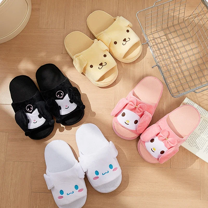 

Sanrio Cinnamoroll Kawaii аниме тапочки милые уши двигающиеся MyMelody Kuromi зимние фланелевые теплые интересные комфортные домашние подарки для девочек