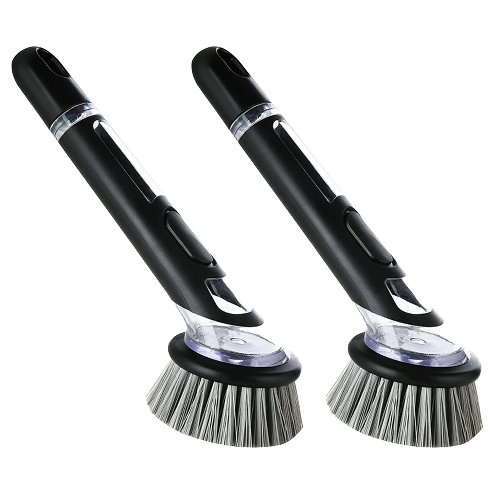 

2pcs Flexible Scrubber Kitchen Cleaner ABS Ergonomic Handle Pots Dishwashing With Soap Dispenser Hanging Hole Dish Brush Stove