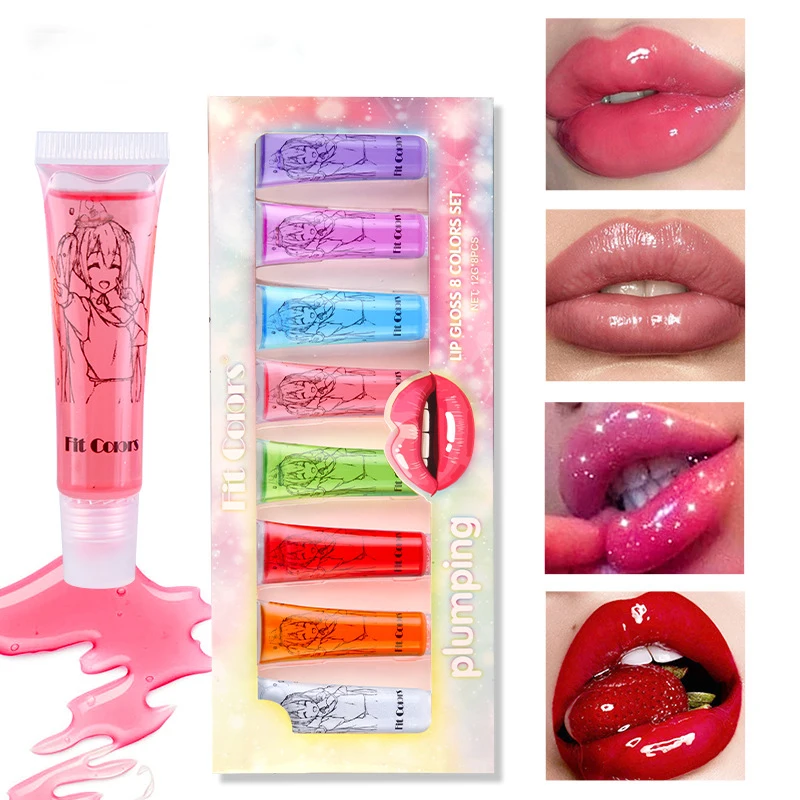 

8 Color Lip Oil Moisturizer Water Glossy Brighten Plumper Long Lasting Sexy Lips Repairing Reduce Lip Fine Line Serum Lips Care