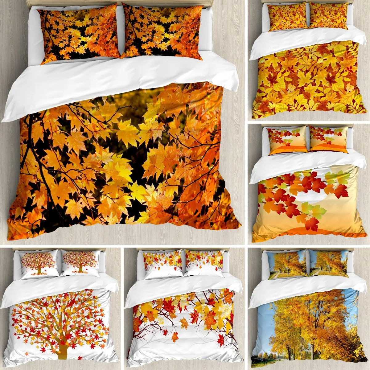 

Fall Duvet Cover Set King/Queen/Full/Twin Size, Canadian Maple Leaves In The Fall Season Theme Nature Plant Print Duvet Cover