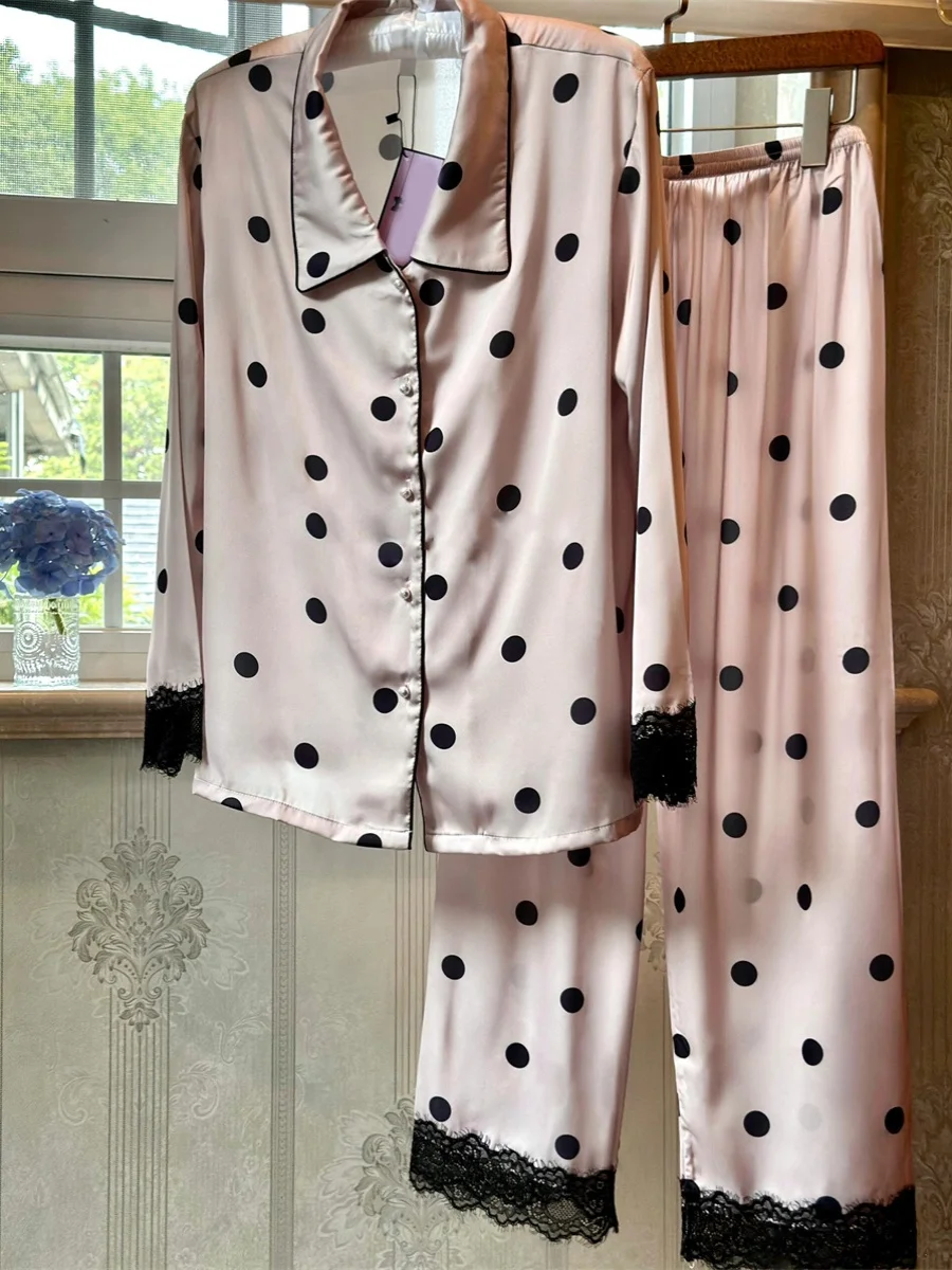 Женская пижама Sin Glee Manta Rose в горошек из ледяного шелка на весну и осень комплект