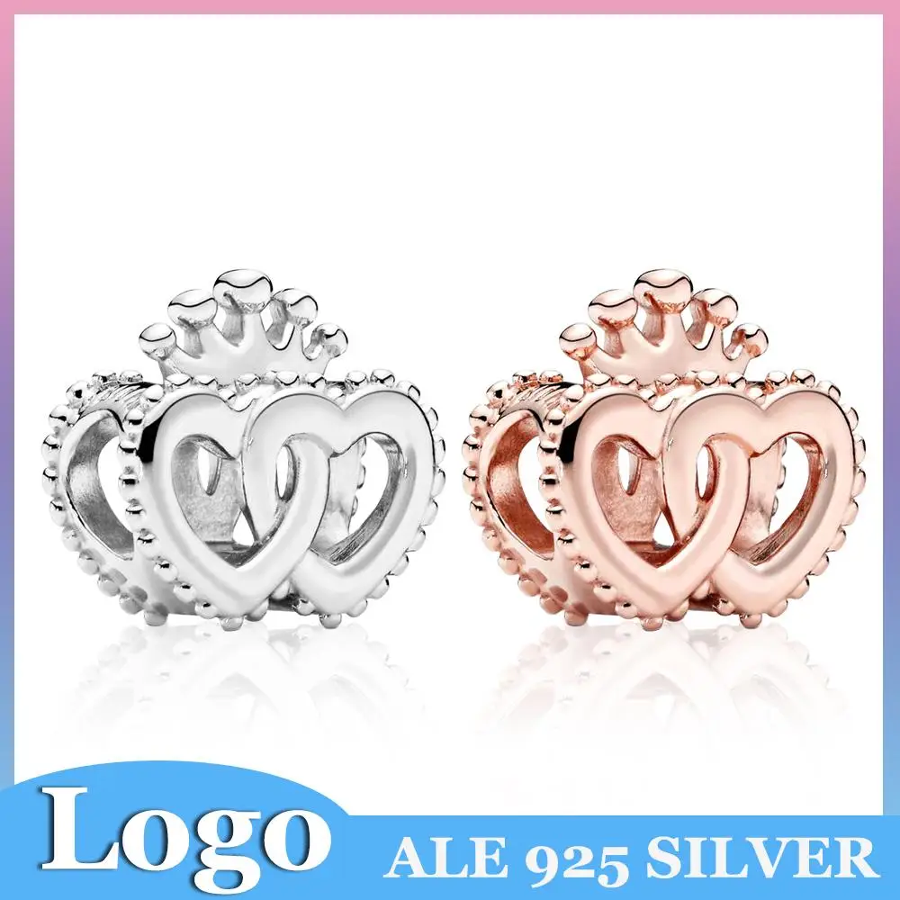 

925 Sterling Silver Crown & Connected Hearts Charm Beads Fits Pandora Original Bracelet Making For women Jewelry Gifts