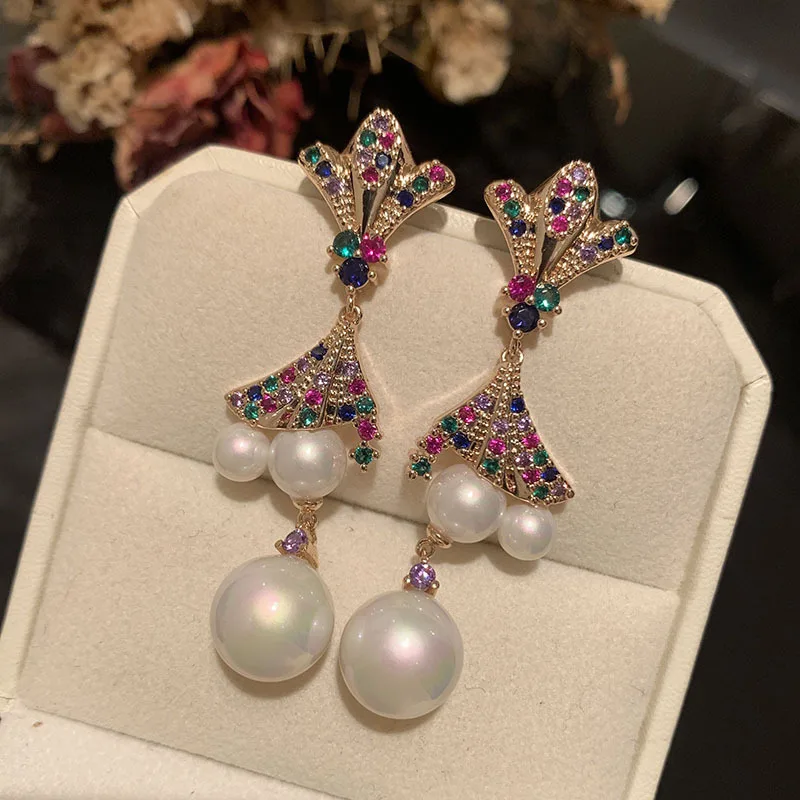 

Earrings Silver 925 High Quality Zircon Long Skirts Freshwater Pearl Earrings for Women Novel Betrothal Anniversary Jewelry