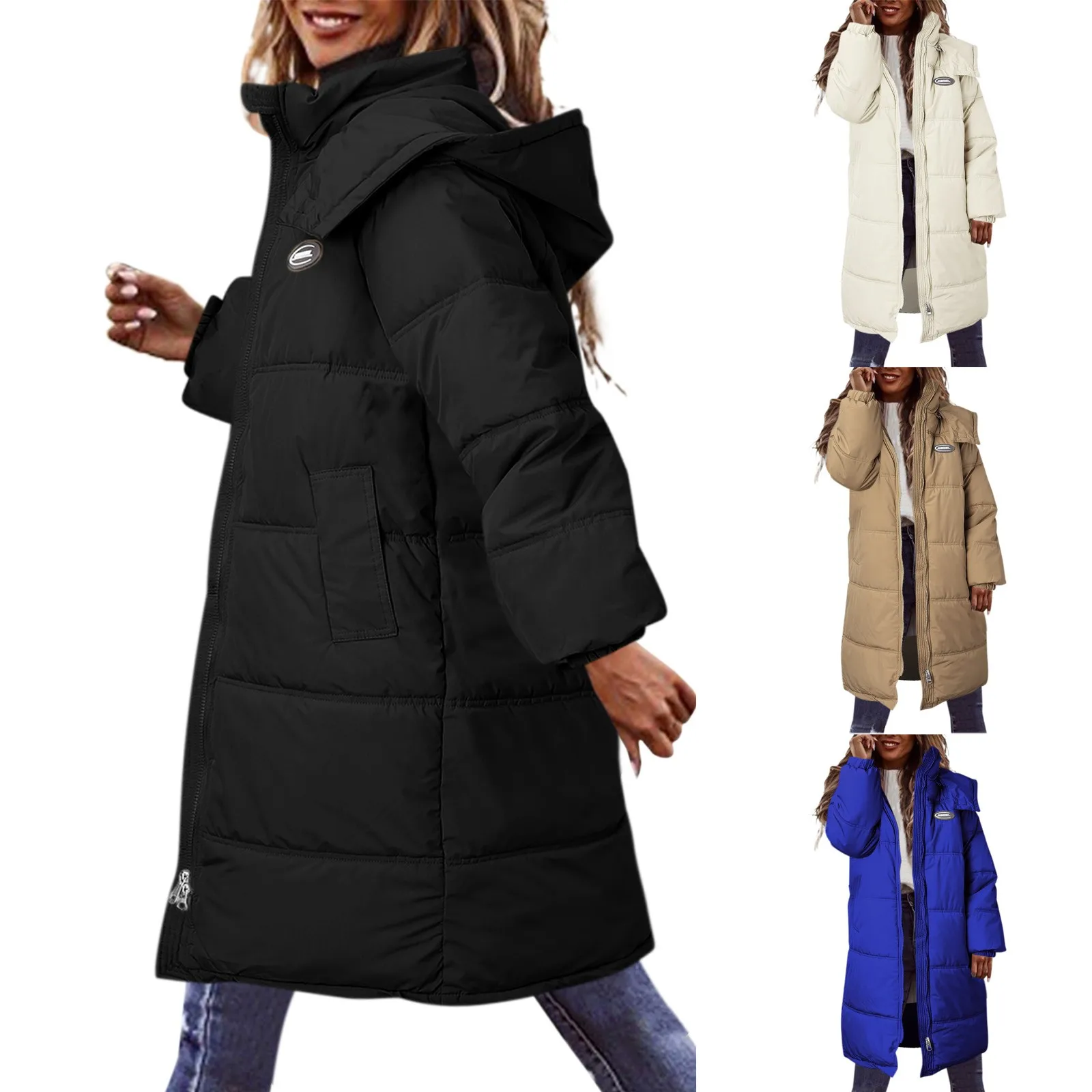 

Sleeveless Pocket Coat Women Casual Solid Coat Down Cotton Padded Jacket Hooded Vest Zipper Pocket Loose Long Jacket