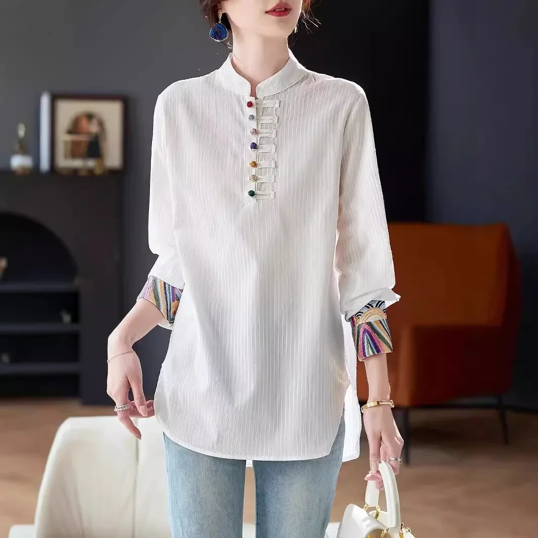 Рубашка с длинным рукавом в европейском стиле и вышивкой новинка 2024 осенняя