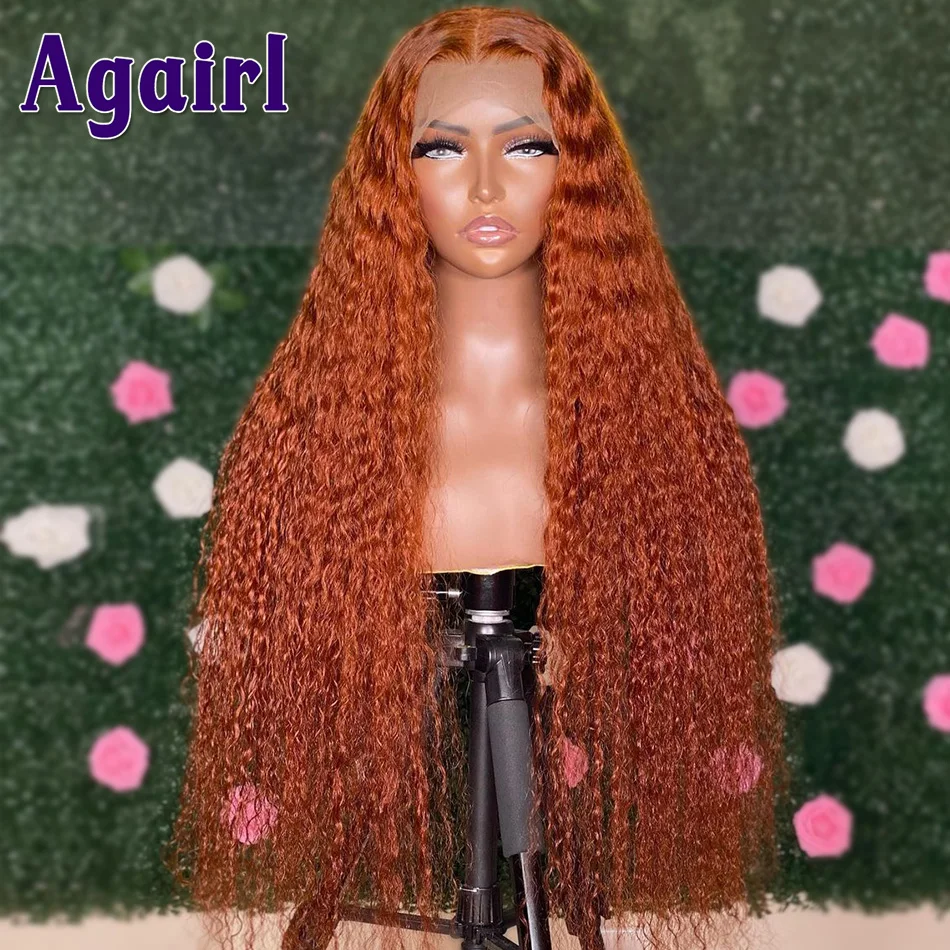 13x6 13x4 Orange Ginger Deep Wave Lace Frontal Wig 200% Water Curly Human Hair Wigs For Women Virgin 5X5 Full Lace Closure Wig
