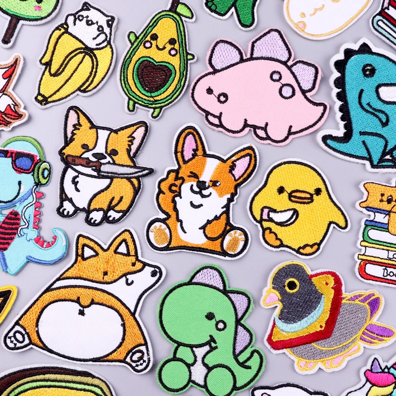 

Cartoon Animal Patch Iron On Patches On Clothes Corgi Dog Badges Stripe Stickers Embroidered Patches For Clothing Applique Decor