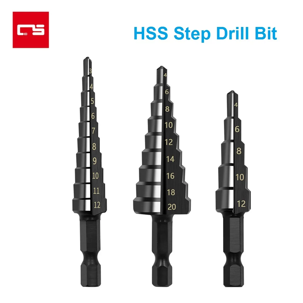 

HSS Step Drill Bit 3-12mm 4-12mm 4-20mm Titanium Coated Straight Groove Bit Core Drilling Tools for Wood Metal Hole Cutter