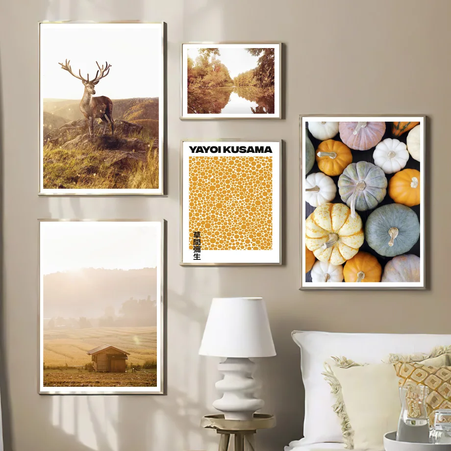 Сельское поле озеро олень Тыква Yayoi Kusama настенная живопись на холсте