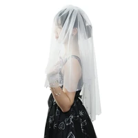wedding bridal veil with comb sheer tulle veils with beads hair accessories for bride 2 tiers elbow length cut edge